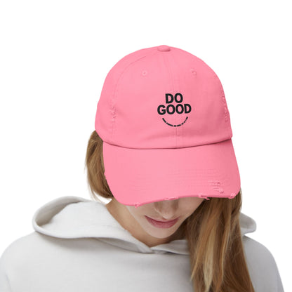 Do Good Unisex Distressed Cap, Casual Hat, Positive Vibes Cap, Gift for Friends, Everyday Wear, Motivational Accessory