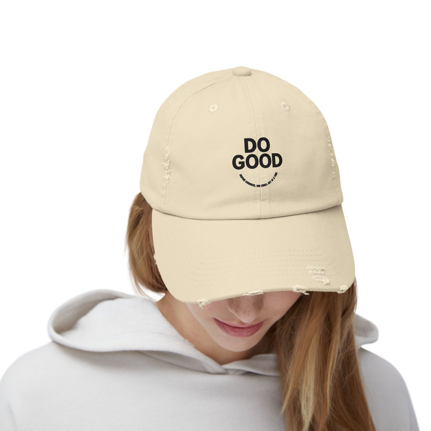 Do Good Unisex Distressed Cap, Casual Hat, Positive Vibes Cap, Gift for Friends, Everyday Wear, Motivational Accessory