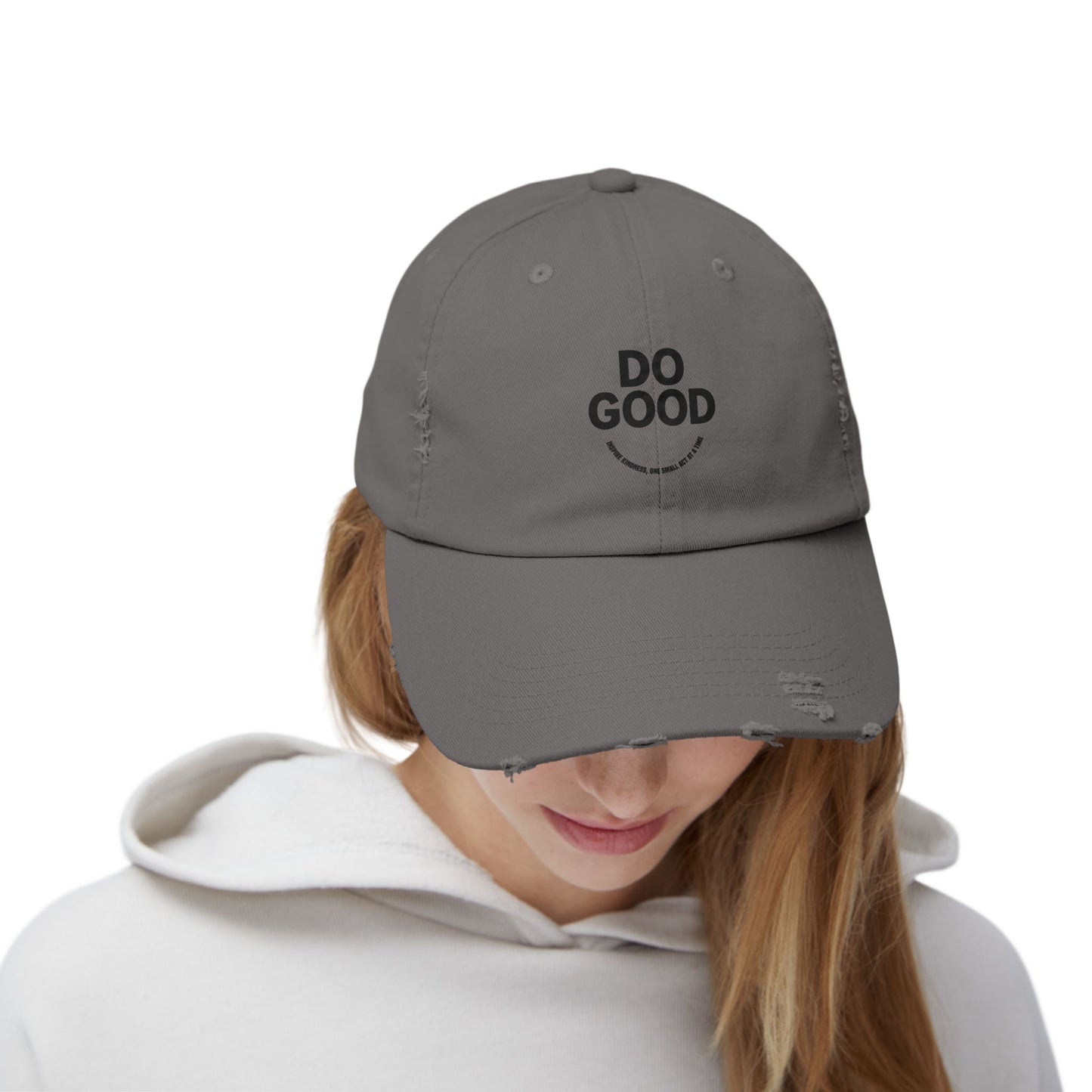 Do Good Unisex Distressed Cap, Casual Hat, Positive Vibes Cap, Gift for Friends, Everyday Wear, Motivational Accessory