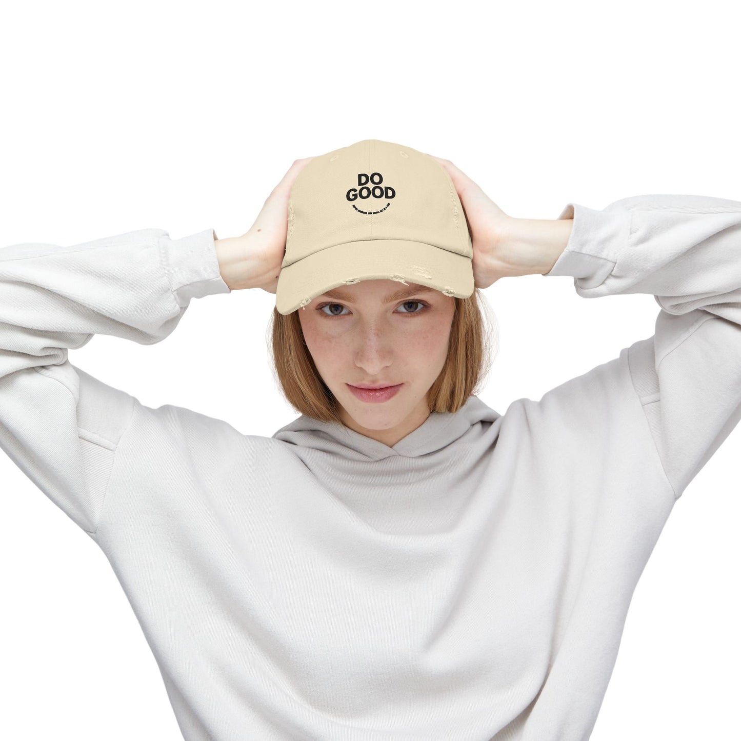 Do Good Unisex Distressed Cap, Casual Hat, Positive Vibes Cap, Gift for Friends, Everyday Wear, Motivational Accessory
